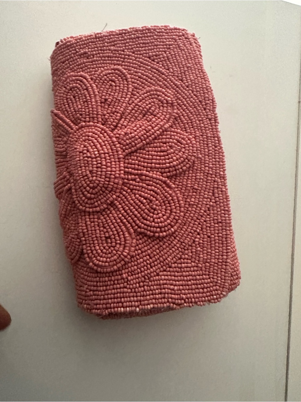 Anthropologie Pink Beaded Floral Wristlet Clutch